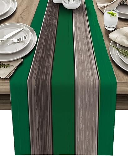 Miniatura 102 de Camino de mesa de algodón y lino estilo granja rústico retro, textura de madera de granero, color degradado marrón y gris, antideslizante,