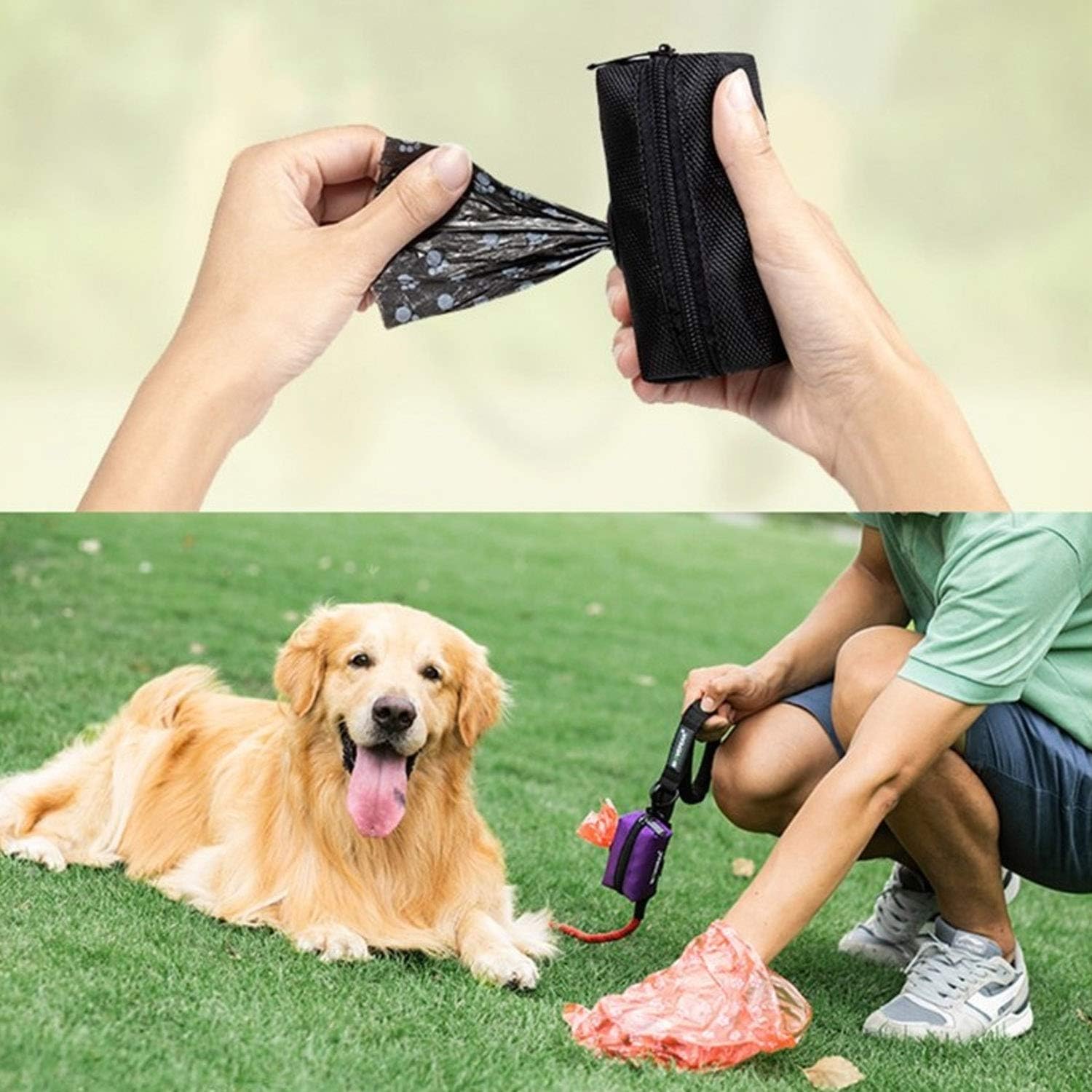 Dog Poop Bag Dispenser Dog Poop Bag Holder Leash Attachment Pet Waste Bag Dispenser Zippered Pouch Pet Poop Pickup Dispenser with Hook for Walking Running Hiking（A Set ）