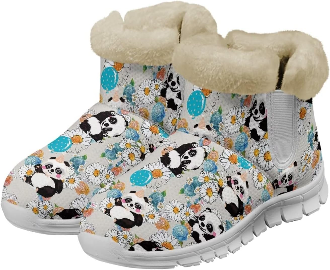 chaqlin Panda Snow Boots Winter Boots for Women Ankle Anti Slip Wide Flat Heels Casual Outdoor Boots Cozy Flannel Plush Keep Warm Boots