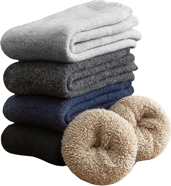 VoJoPi Mens Thermal Socks, 5 Pairs Thick Winter Warm Wool Socks, Soft Cosy Crew Socks & Snow Boot Socks, Classic Work Casual Home Socks for Skiing, Walking, Hiking, Size UK 6-11