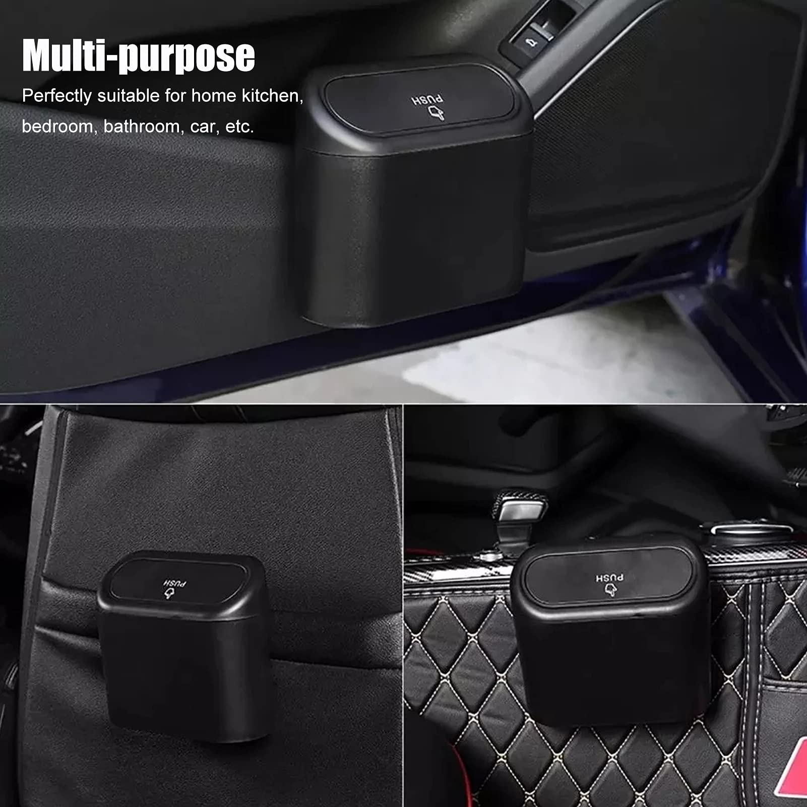 Akozon Auto-Mülleimer Mit Deckel – Tragbarer, Hängender Mülleimer Für Auto, Schreibtisch & Mehr, Schwarz