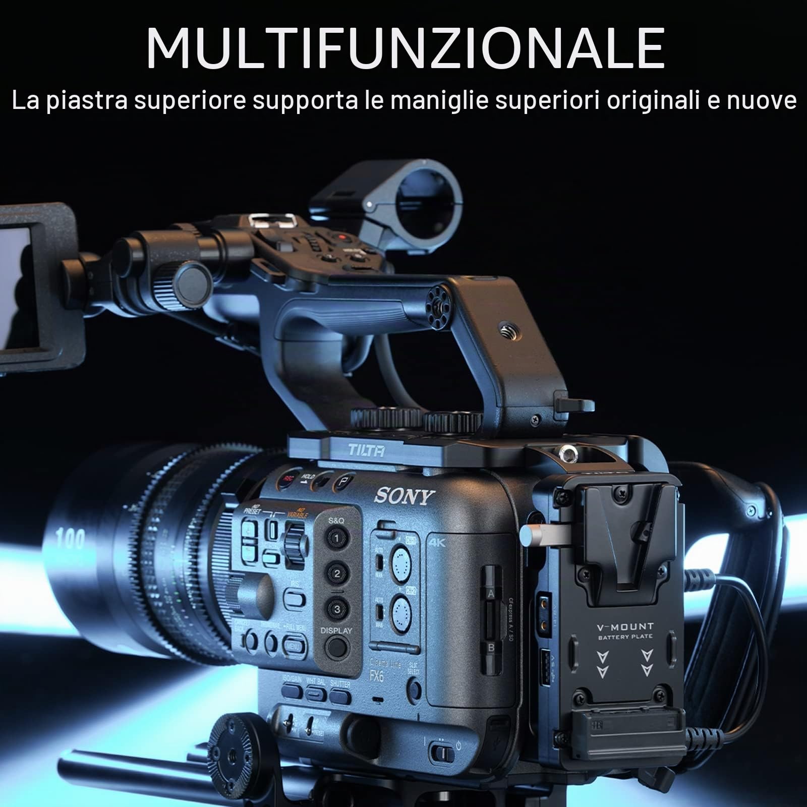 Tilta FX6 Cage, gabbia per fotocamera compatibile con Sony FX6 V-Mount Advanced Kit Gabbia per il cinema con piastra di base a sgancio rapido e piastra per batteria V-Mount ES-T20-B-V | Include Piastra Base Sgancio Rapido, Piastra Batteria V-Mount, Piastr