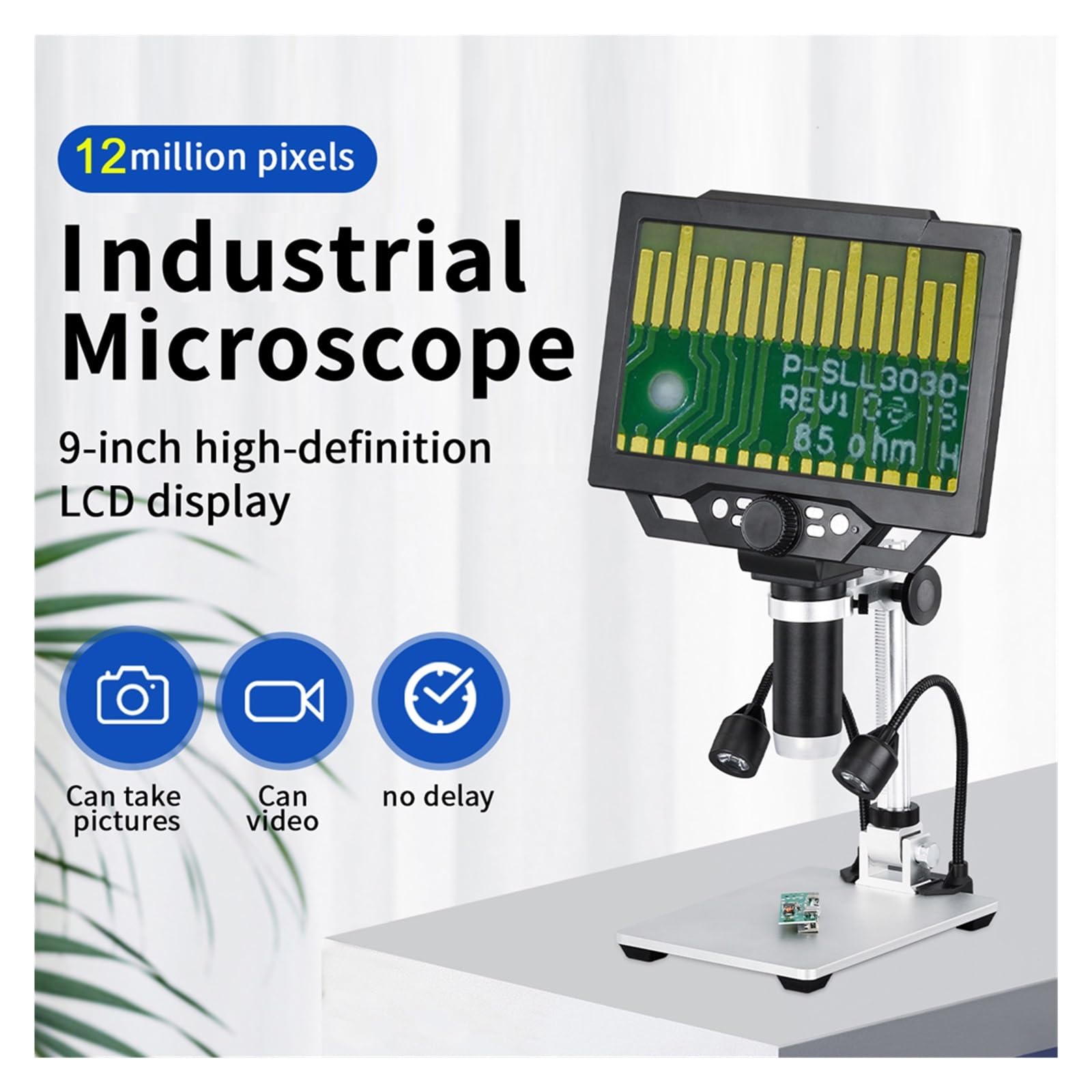 Microscopio, Scopio Digital 12MP 9 Pulgadas LCD 1-1600X Amplificación Continua Modo De Reproducción Video Fotográfico En 16 Idiomas(IN Battery)