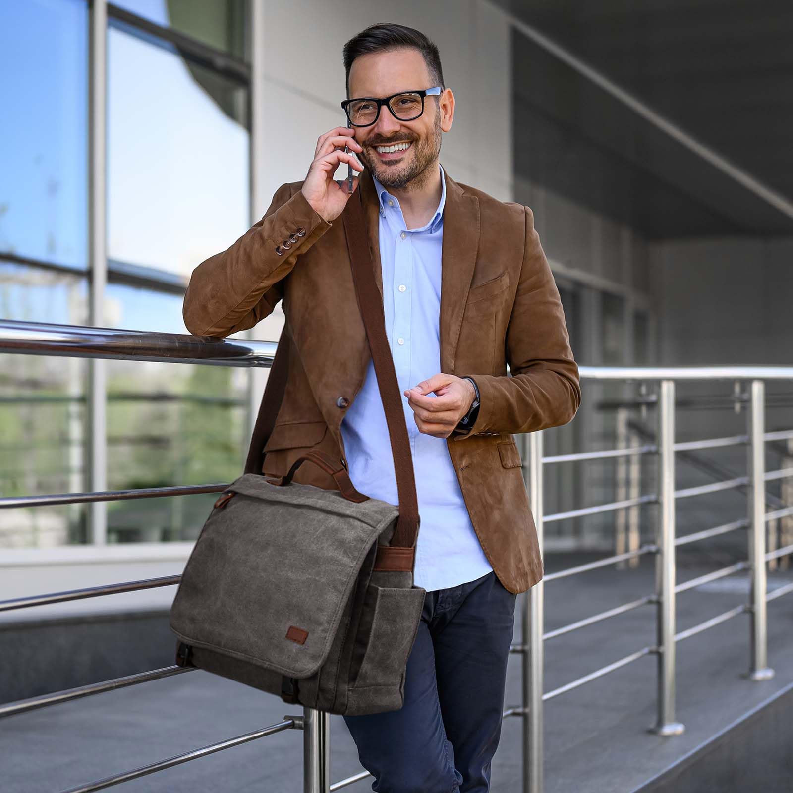 S-ZONE Hombre Bolso Bandolera de Gran Tamaño de 17,3 Pulgadas Bolso de Lona para Ordenador Portátil Maletín Bolso de Trabajo con Compartimento para Equipaje