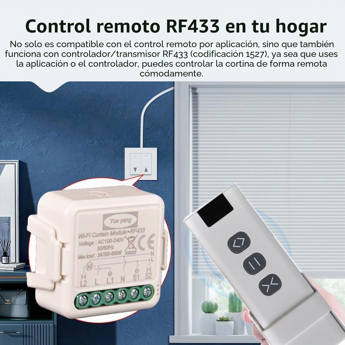 Yueyang Interruptor de cortina Wifi Rf Tuya Smart Life Módulo de persiana enrollable 433 MHz Mando a distancia, para puertas y ventanas de garaje Alexa (2)