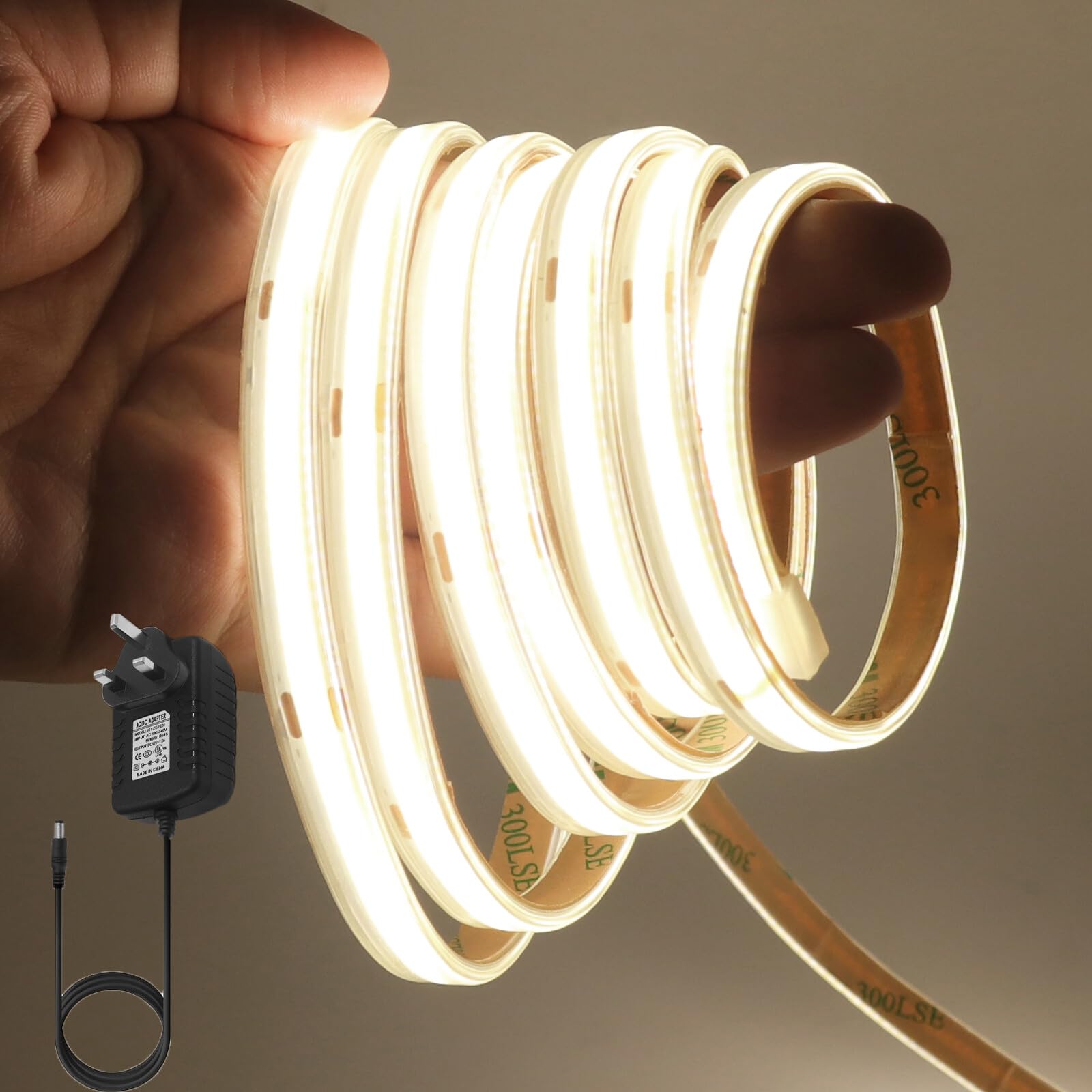 KAFULA 24V COB LED Light Strip [12m, Natural White 4000-4500K], 480 LEDs/m IP65 Waterproof Flexible LED Fairy Light CRI90+, Double-Sided Adhesive Installation, can be Cut Every 5cm, Home Decoration