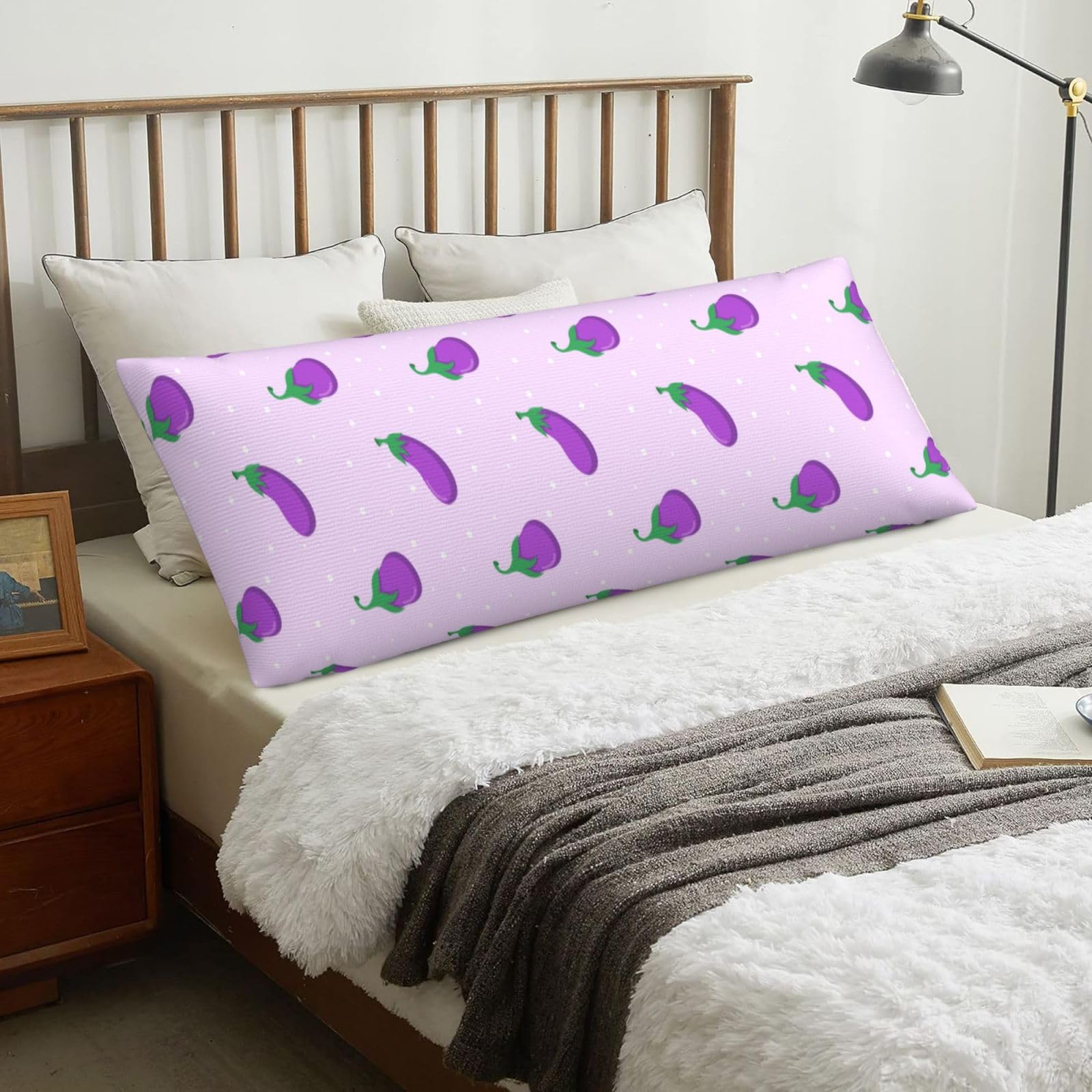 Eggplant Vegetable Fruit, Body Pillow Cover with Zipper,Long Body Pillowcase 20 x 60 in