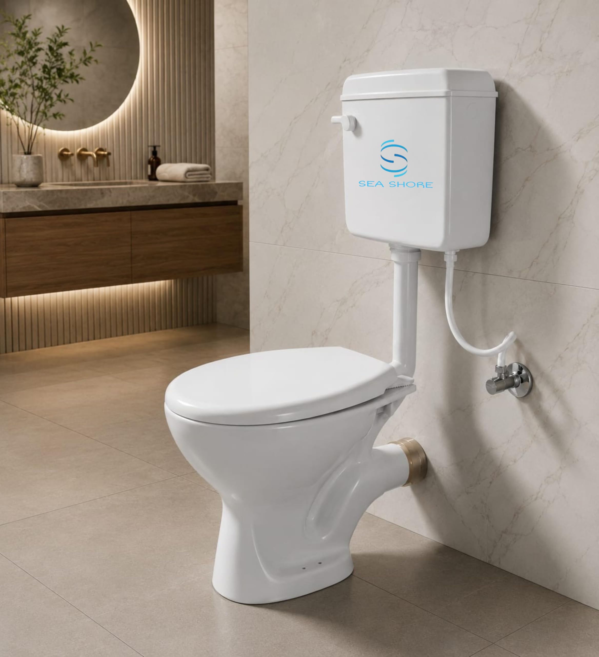SEA SHORE Sleek P-Trap Ceramic Western Commode with Soft Close Toilet Seat – One Piece Design (P-Trap)-image-44