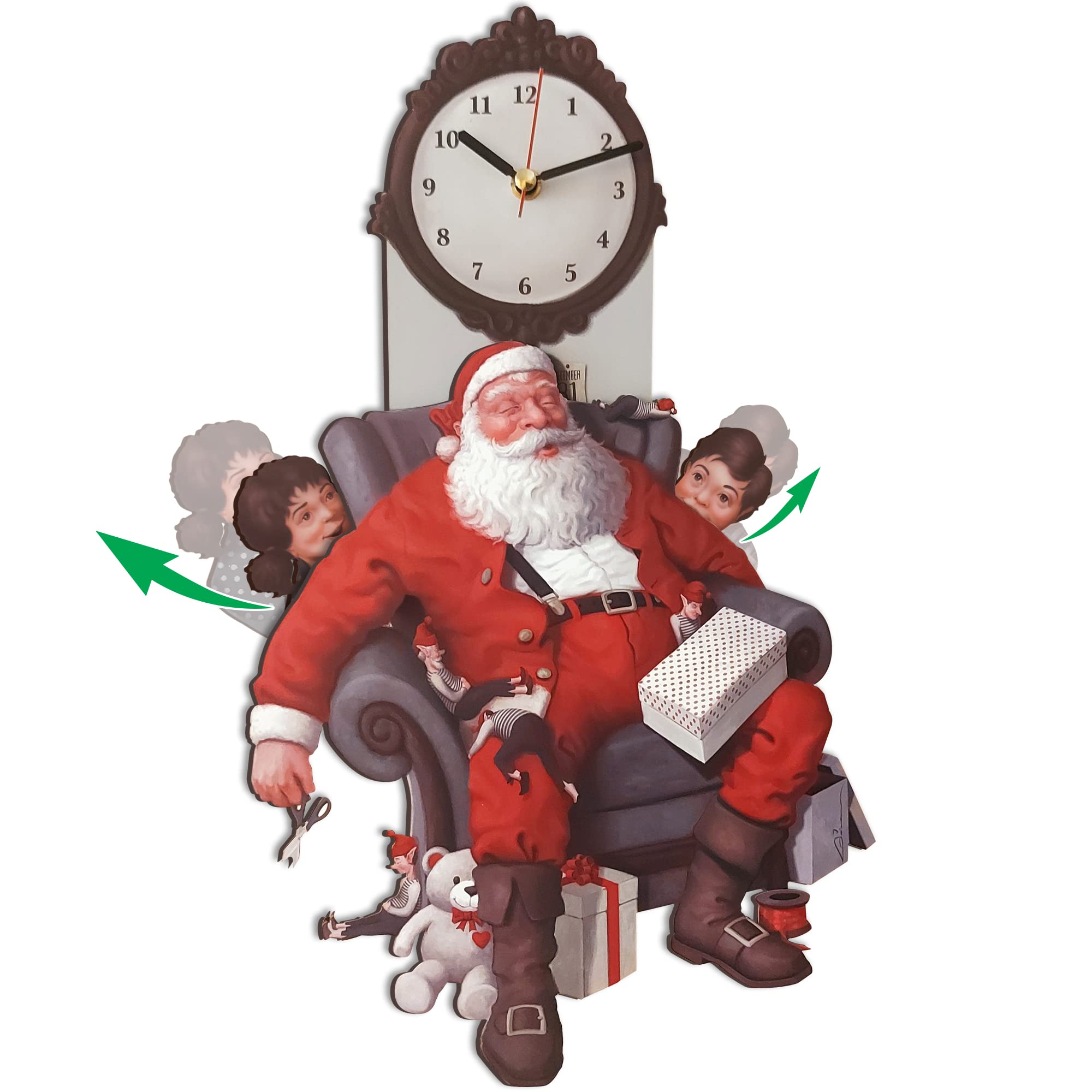 Cleris Art Studio Colorful Santa Claus And Kids Wall Clock, For Kids, Christmas Elves Clock, Christmas Decorations Wall Art, Santa And Gnomes, Santa Clock