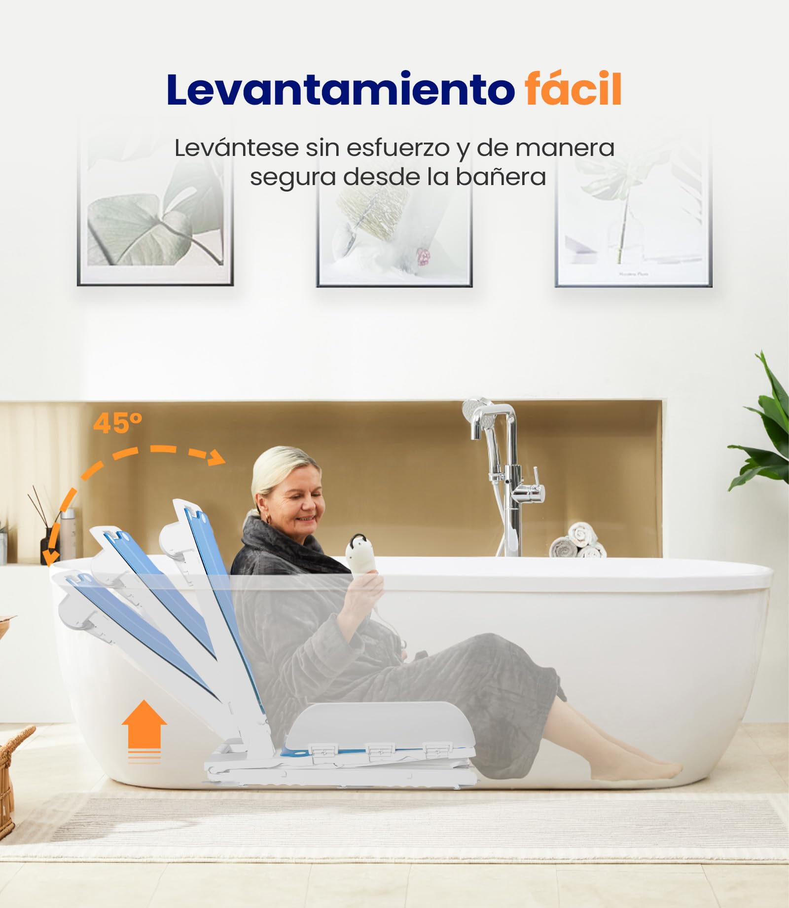 VOCIC AX07 Elevador de bañera eléctrico, Altura Ajustable 48 cm | Mayores baño movilidad reducida, ayuda bañera asiento elevador, asistencia entrada salida, motor impermeable IP68 136KG