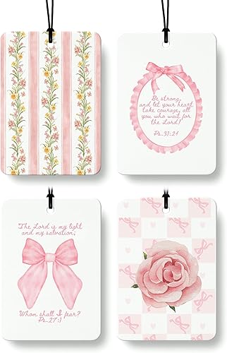 Miniatura 12 de Ambientador de Aire para Coche Retro Rosa Coquette con Lazo de Limón y Colonia 4 Piezas, Ambientador de Aire Colgante Preppy de Perro de Helado para