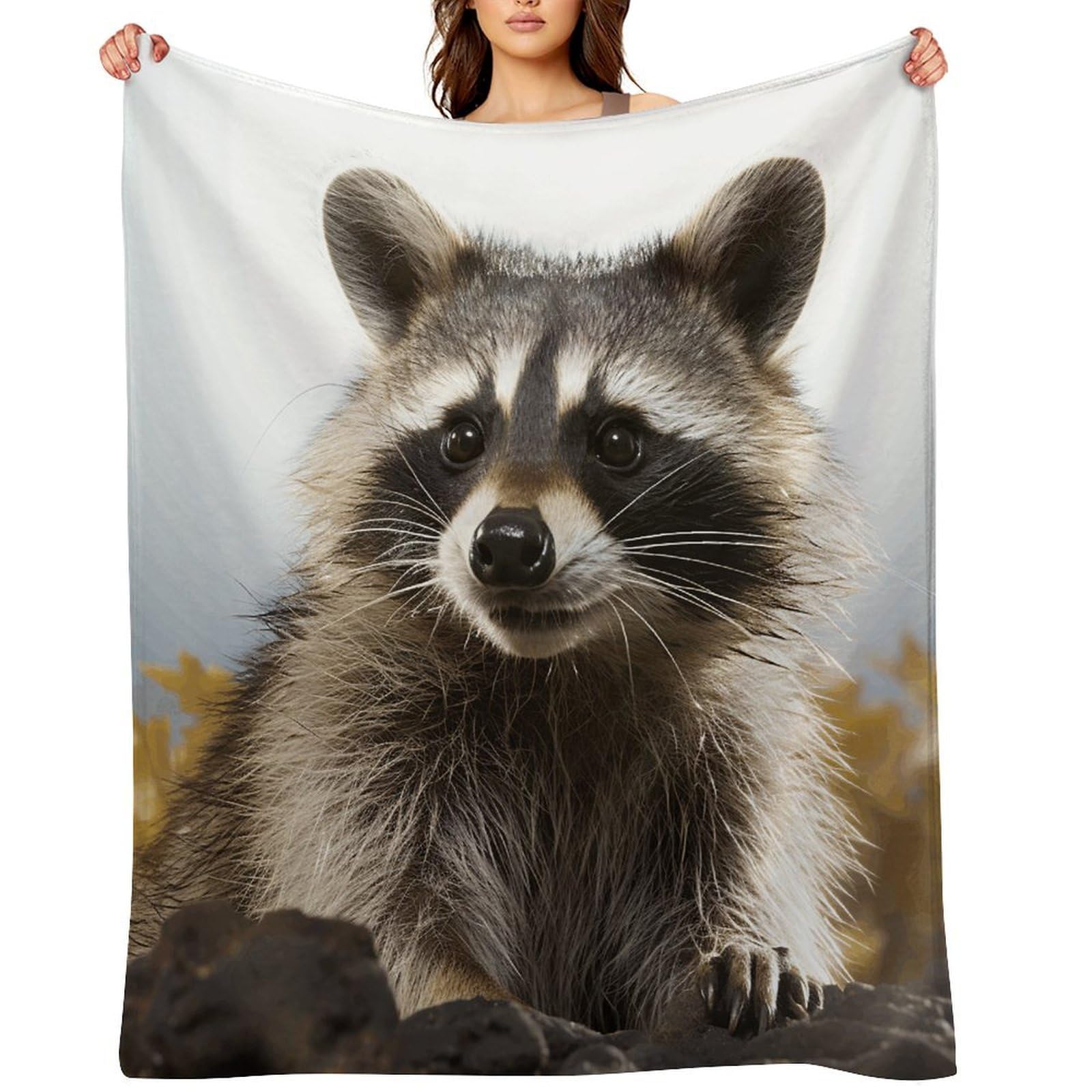 Hairy Raccoon Throw Blanket for Couch and Bed Super Soft Warm Lightweight Throw Blankets Cozy Fuzzy Flannel Blanket Personalized Decorative Blankets for Sofa Decor 50"x60"