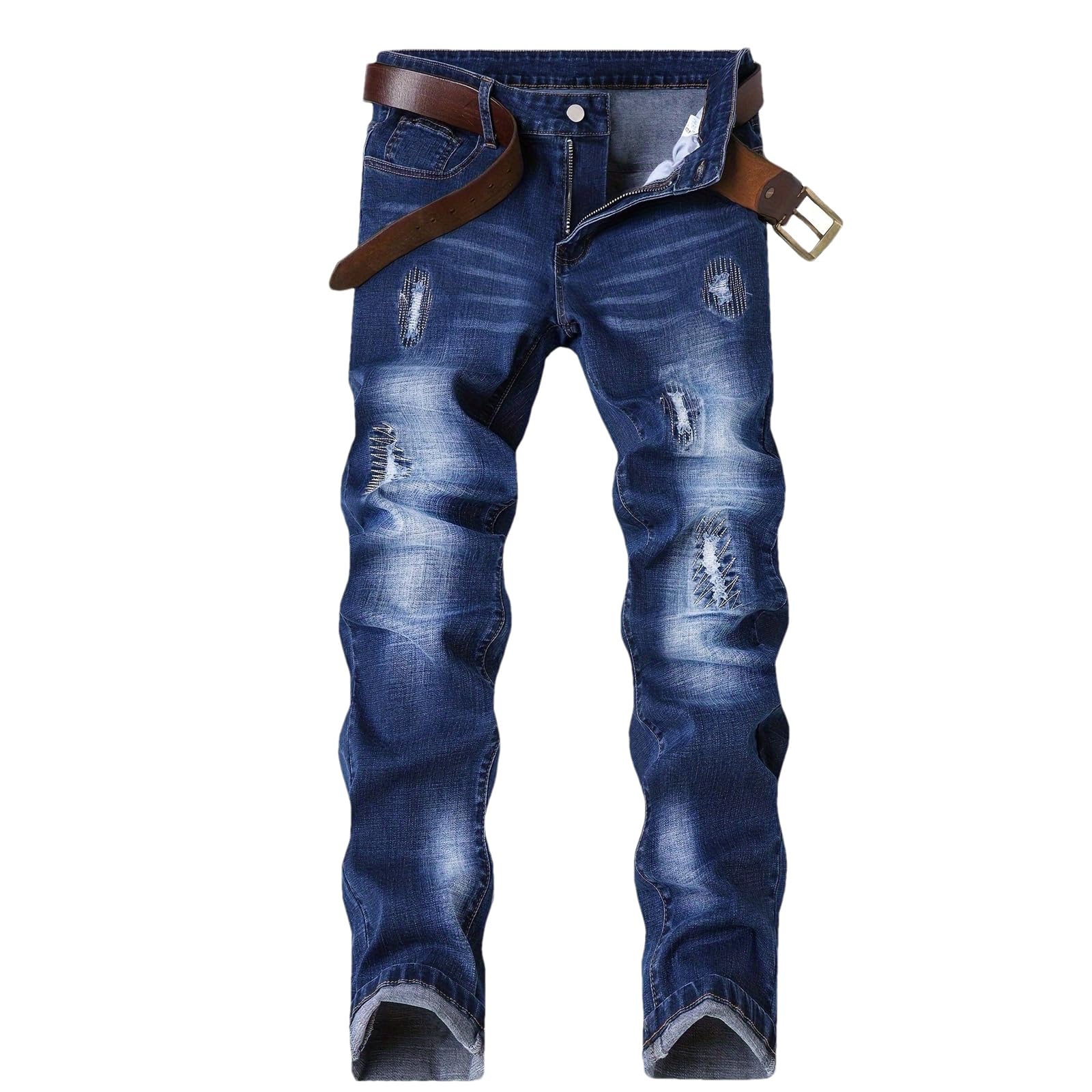 Jeans da uomo dritti da motociclista, ricamati, elasticizzati, streetwear, hip hop, biker, casual