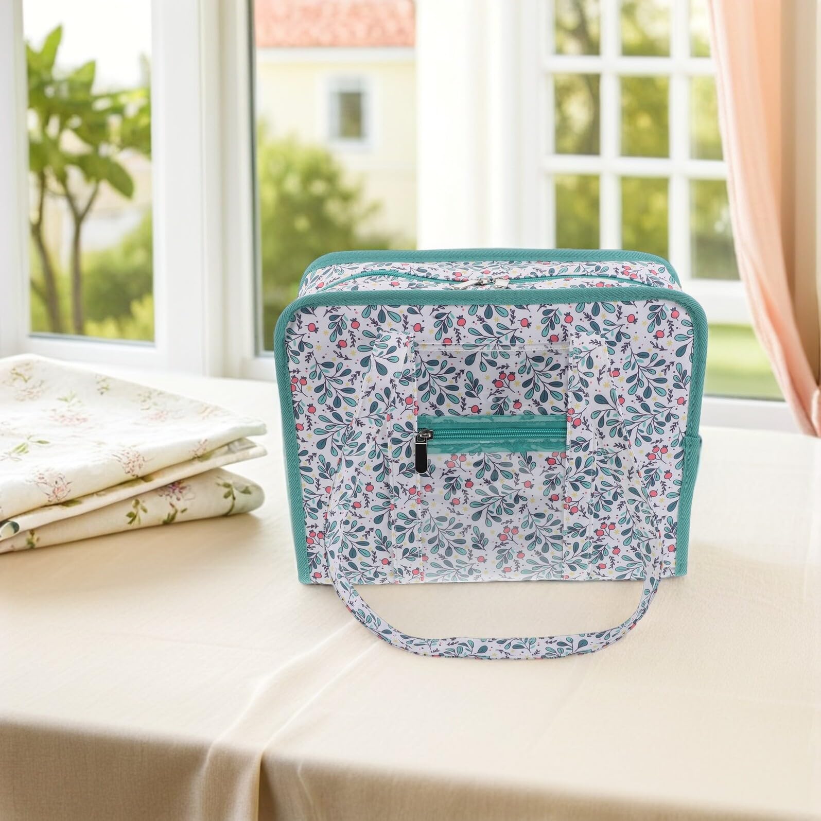 Stickzubehör Aufbewahrungstasche mit Blumenmuster, Mehrlagig, Tragbar | Fabrikmaterial, Stabiler Henkel, Große Kapazität für Anfänger bei Handarbeitsprojekten