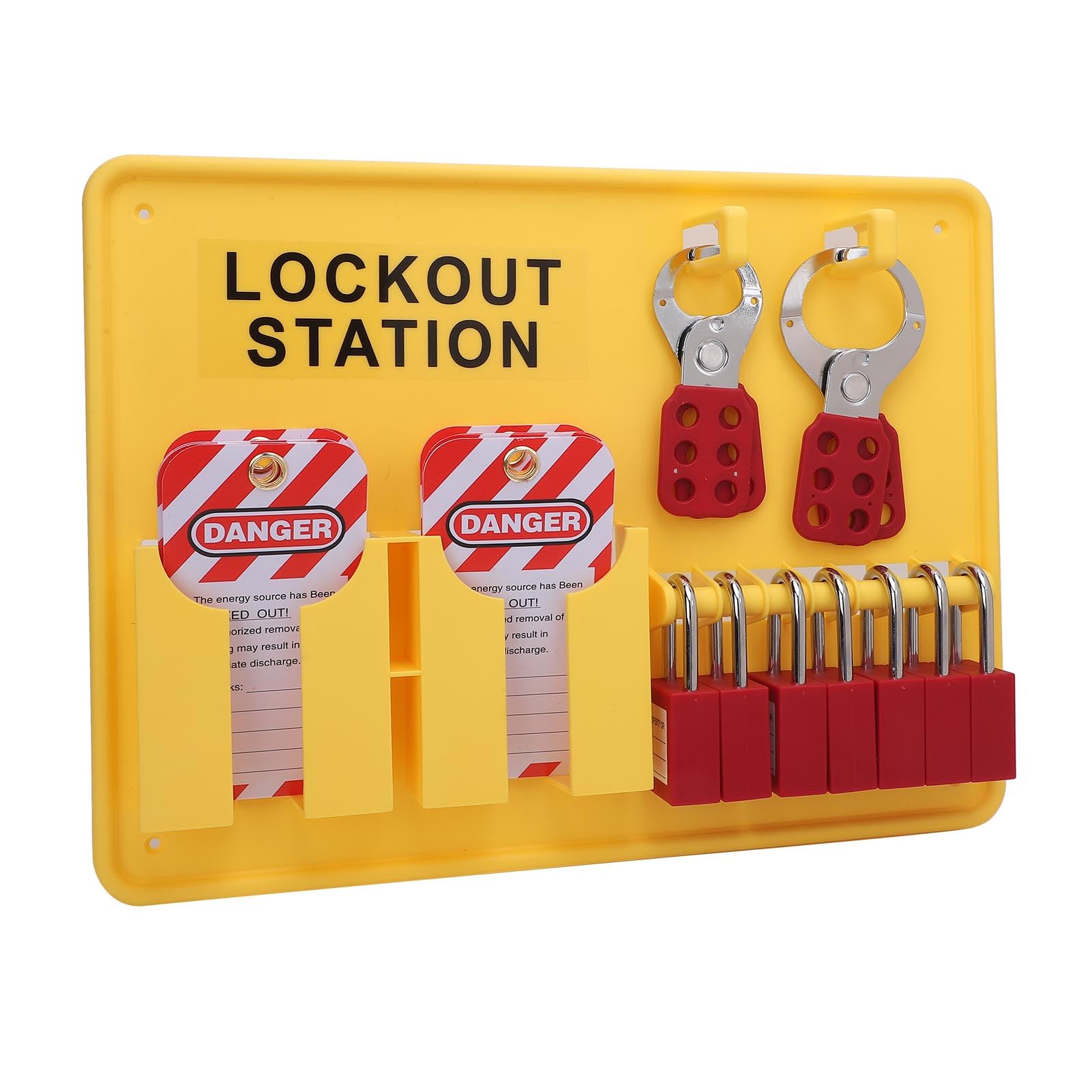 Lockout Tagout Station Kit di blocco di sicurezza industriale con 10 2 lucchetti Haspp per manutenzione meccanica e centrali elettriche, PC, giallo, 15,15 x 11,41 pollici