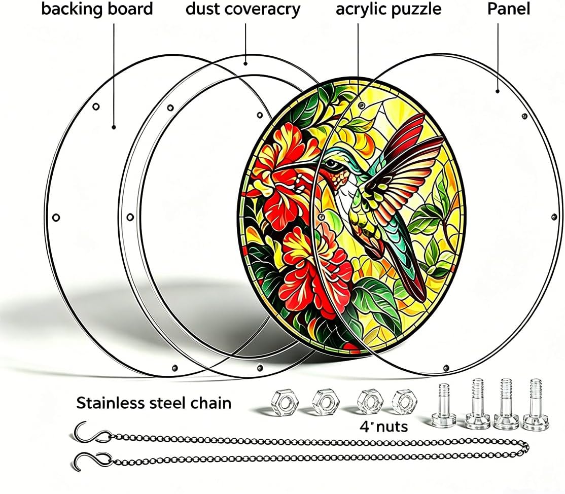 Acrylic Puzzle Suncatcher Hummingbird Window Hanging Decor 83 Pieces 7.5IN image 4