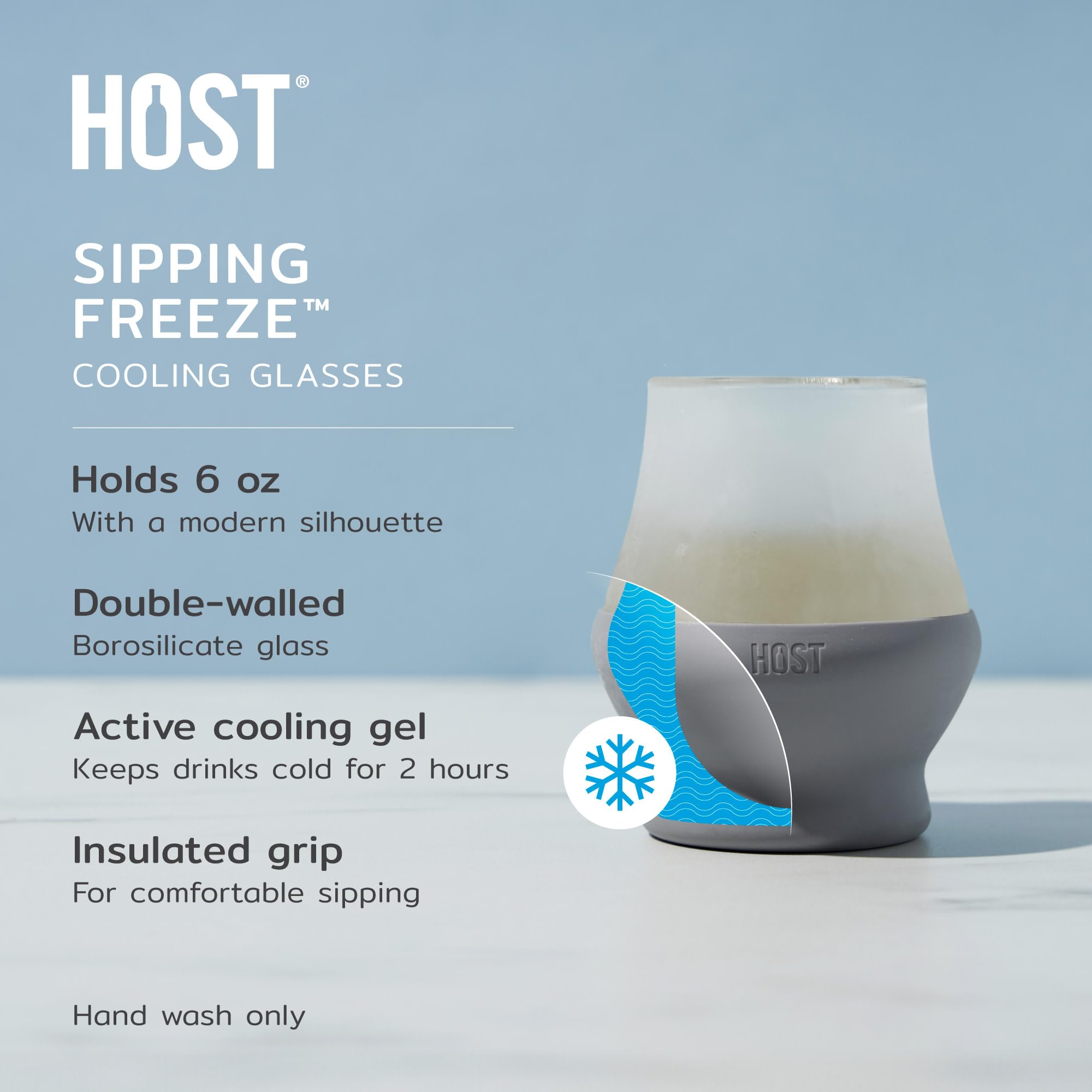 Host Glass Sipping Freeze Isolierte Trinkgläser für Bourbon, doppelwandige Gläser mit aktivem Kühlgel, Glasbecher, grau, 170 ml, 2 Stück