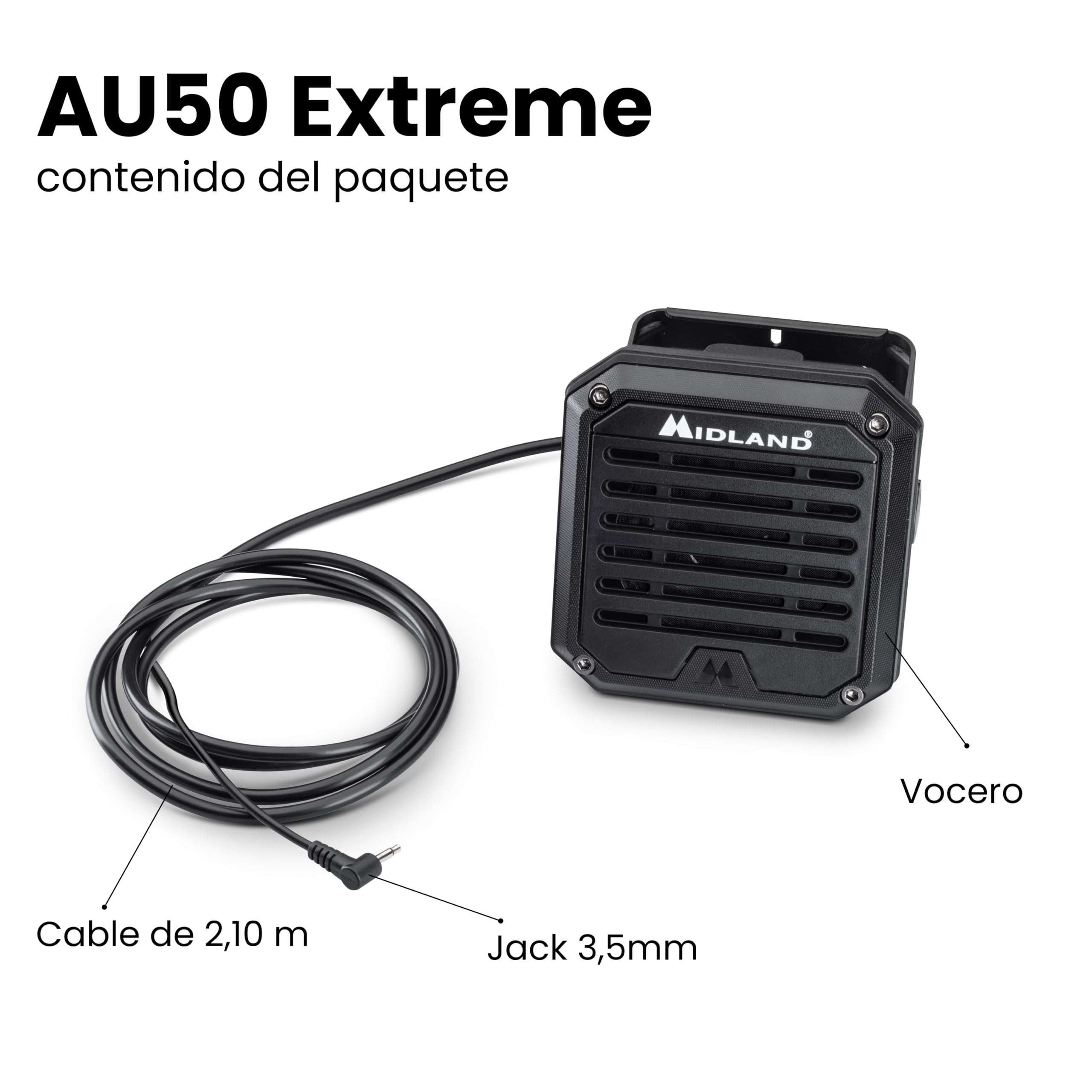 Midland - Altavoz Exterior AU50 Xtreme IP67 para Radio Coche, 20W de Potencia, Compatible con Emisora Radioaficionado y Radio CB, Impermeable y Duradero - Audio Premium para Todo Tipo de Condiciones