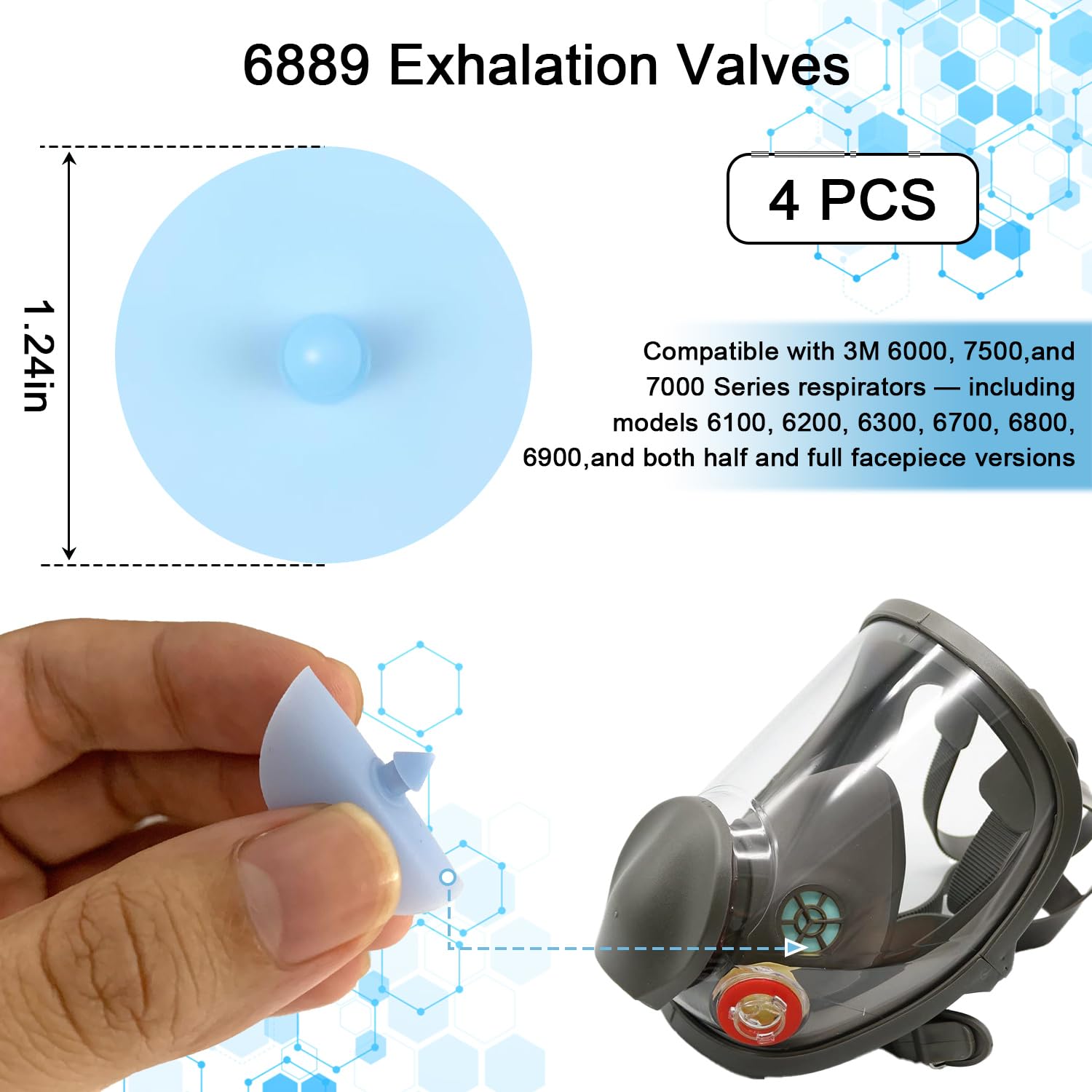 Lot de 12 pièces de rechange pour respirateur complet et demi-visage (4 valves d'expiration 6889, 4 valves d'inhalation 6893, 4 joints de port 6895) pour masques faciaux 3M 6000