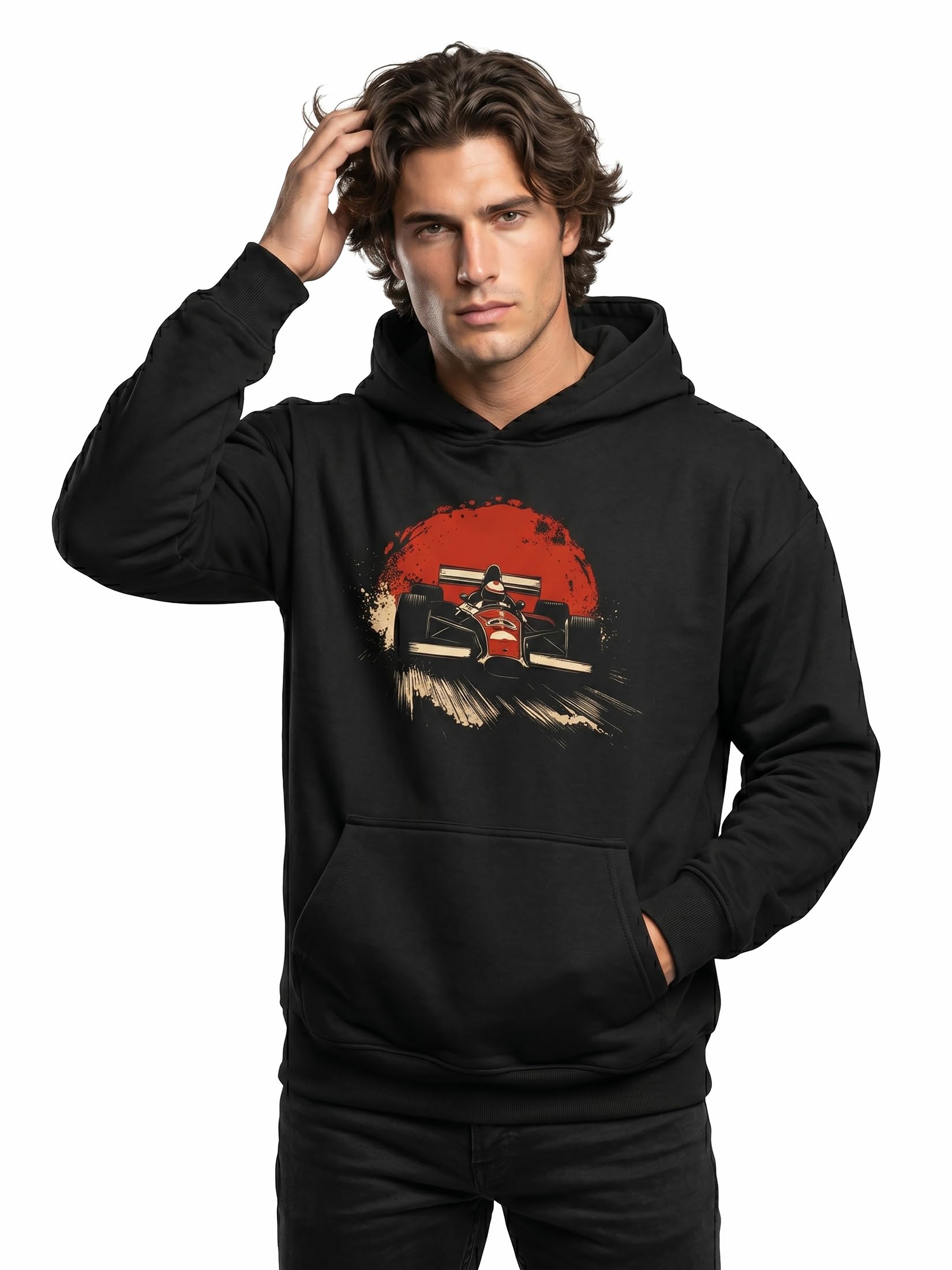 MAKAYA bluza z kapturem męska motorsport wyścigowy styl hoodie z nadrukiem samochodu wyścigowego miejsce 1