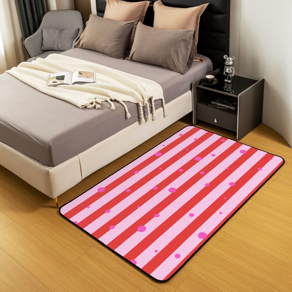 Loussiesd Tapis Salon 100x150cm Rayures Tapis d’intérieur et d’extérieur Dots Doux Antidérapant Moderne Rose pour Salon et Chambre Art rayé Modernee Lavable Luxe