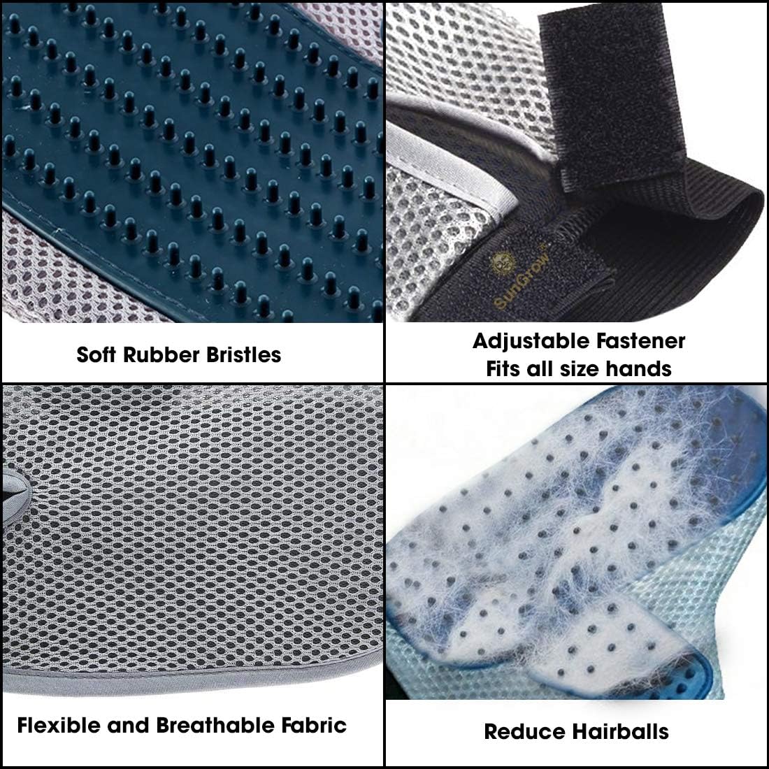 SunGrow Deshedding Glove Brush, 10” x 6.6”, for Long & Short Fur, Adjustable Wrist Strap, 1 Glove per Pack : Pet Supplies