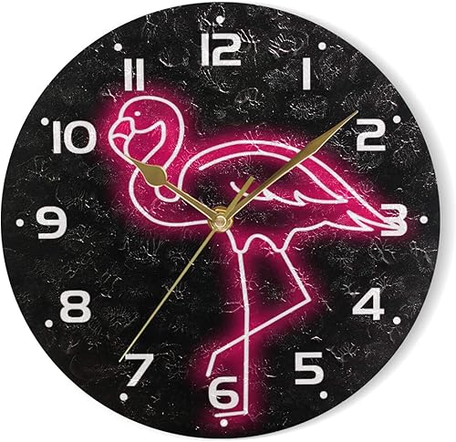 Miniatura 6 de ZZKKO Reloj de pared de flamenco neón analógico silencioso de cuarzo, reloj de escritorio redondo de 9.5 pulgadas, funciona con pilas, fácil de