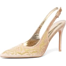 NEWBELLA Womens Mesh Slingback Kitten Heels Pointed Toe Pumps Comfortable Dress Shoes for Office Party