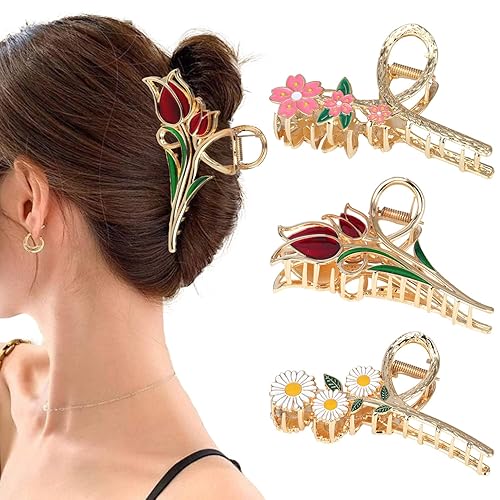 Miniatura 8 de Yonphy Pinzas de metal grandes para el cabello para mujer grueso fino antideslizante fuerte sujeción pinzas de pelo de flores grandes accesorios de