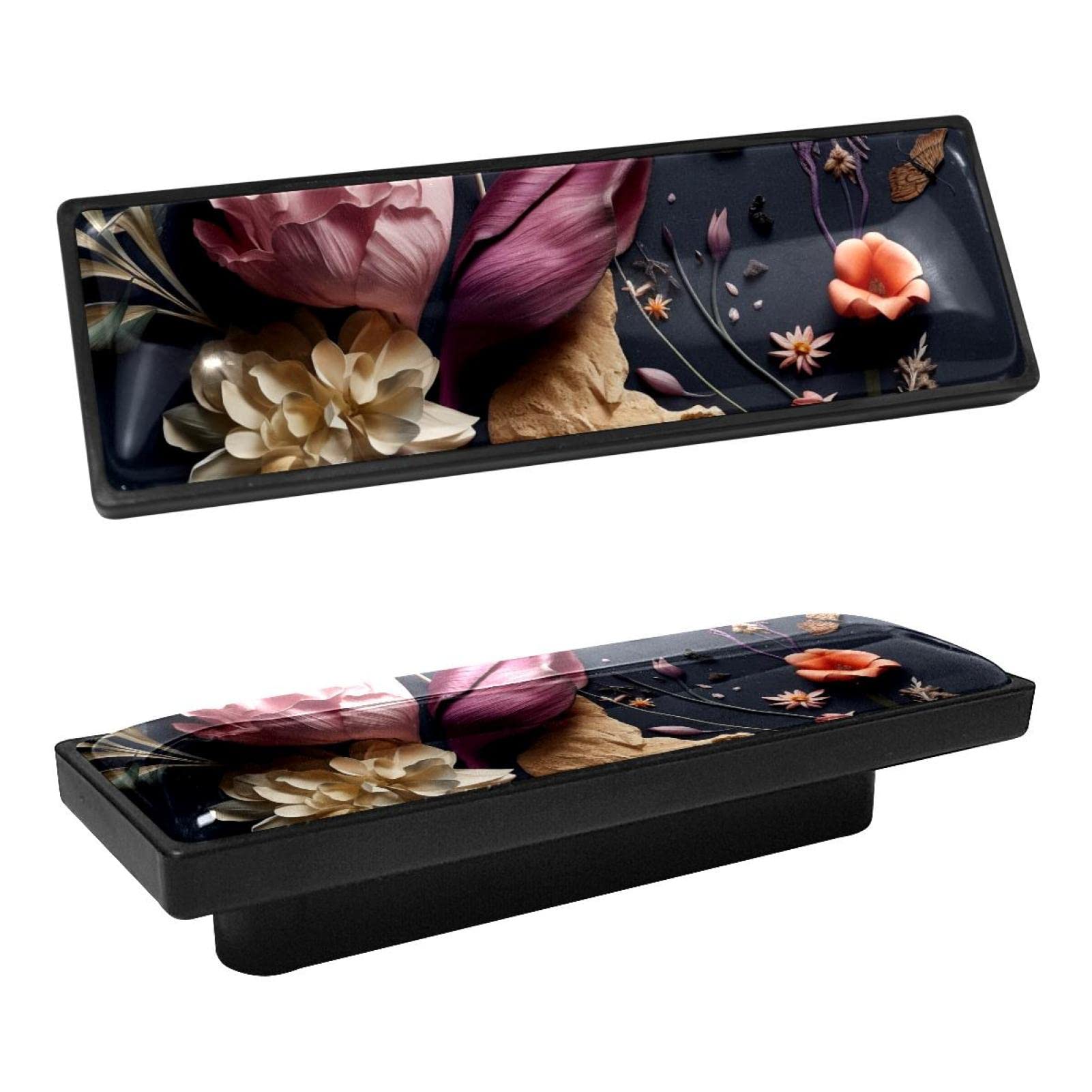 Poignées de tiroir bouquet de fleurs noires boutons de meuble colorés lot de 4