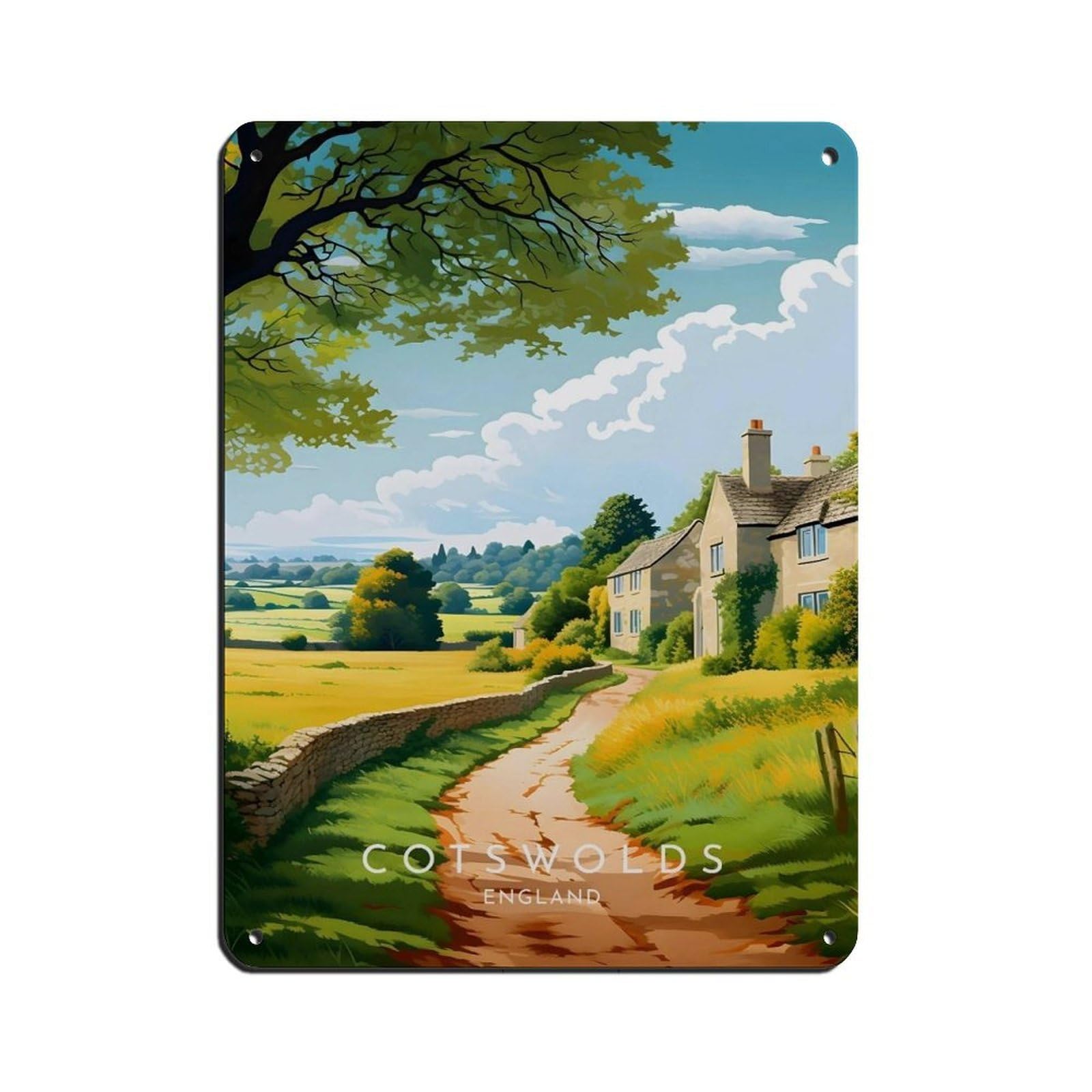 Lxwnze 30L X 40W Cm Cotswolds Travel- England, Cotswolds Tin Sign Vintage Metal Pub Club Cafe Bar Home Wall Art Decoration Poster Retro 12X16inch(30X40cm)