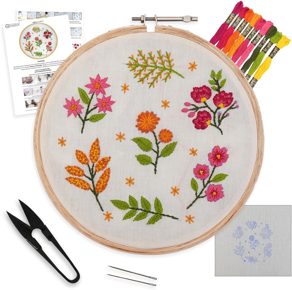 Embroiderymaterial Cotton Embroidery Kit With Pattern All Materials Included With Tutorial Pages,Multicolor