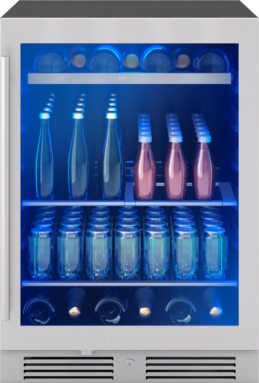 Zephyr Presrv 24 Inch Beverage and Wine Fridge Single Zone Under Counter, Built-in Drink Refrigerator, 7 Bottles, 108 x12oz Cans | Fridge.com