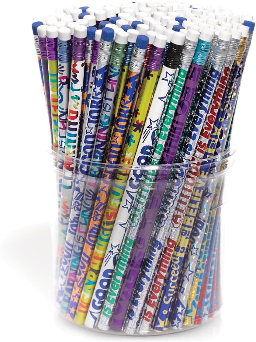 TCDesignerProducts Anderson's Motivational Pencil Tub, Fun & Colorful Pencils, Perfect for School Supplies, Classroom Rewards, Creative Writing, Party Favors, and Motivational Gifts, Set of 144