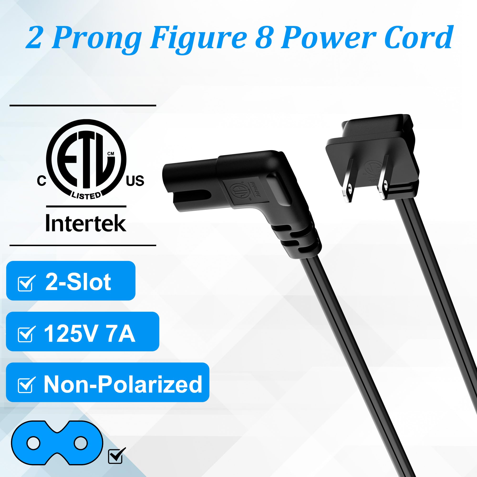 Amazon.com: 2-Slot Non-Polarized Right Angle Power Cord - 8 FT