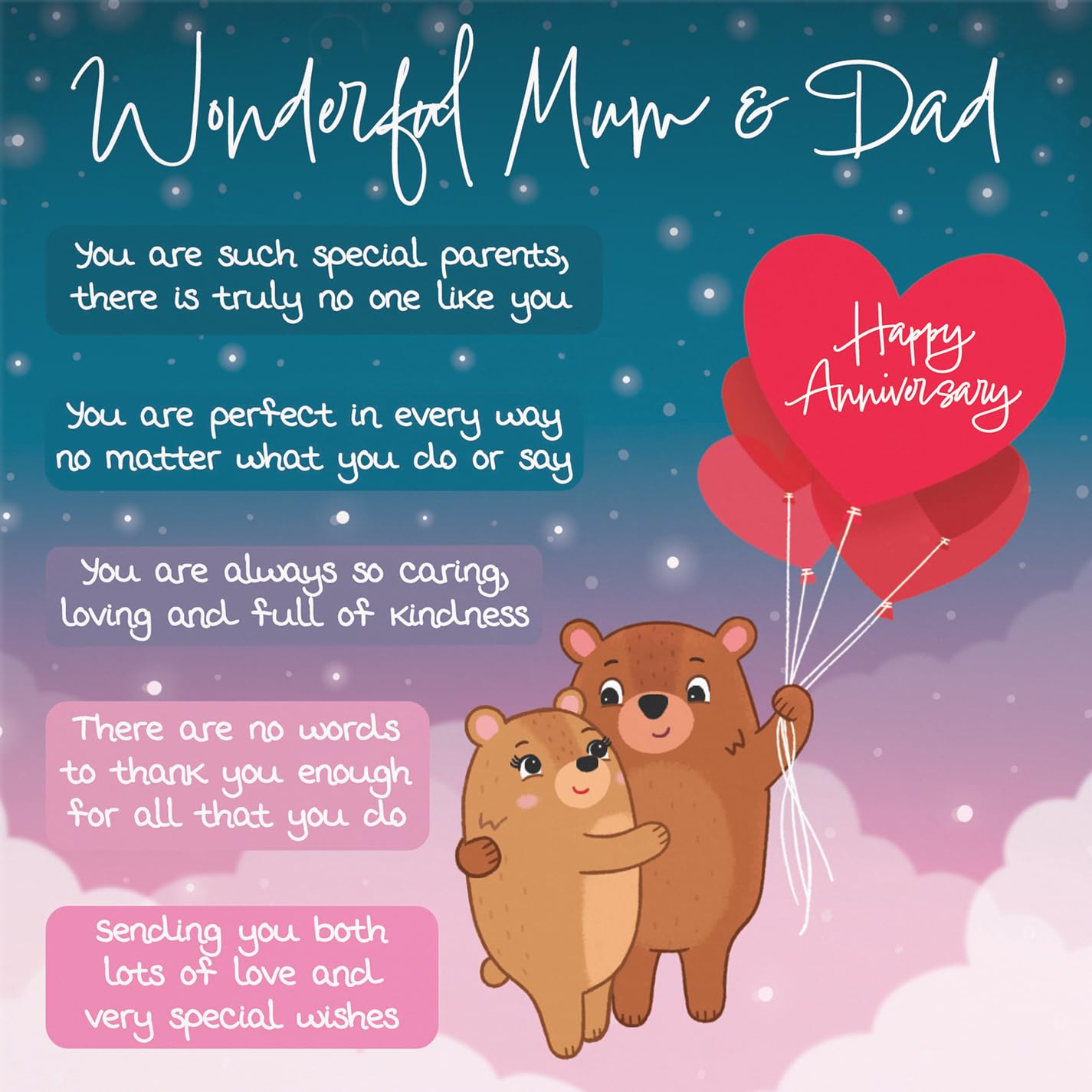 Hunts England, Mum And Dad Poem Anniversary Card, Starry Night, Cute Bears, Verse Anniversary Card For Mum And Dad - Image 2