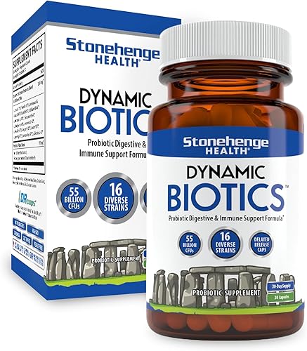 Probióticos 51 mil millones de CFU - 16 cepas, prebióticos, sintéticos, bióticos de Stonehenge Health Dynamic Biotics - Lactobacillus Acidophilus,