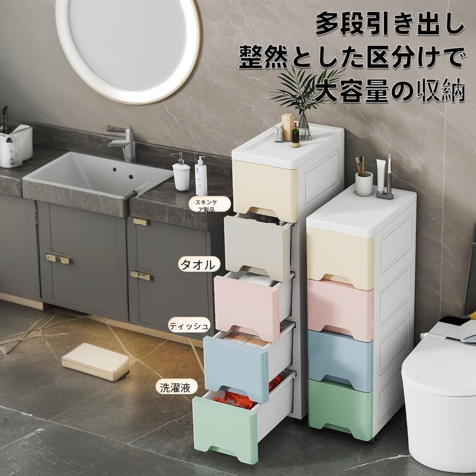 Amazon｜GUVC【15/18/25cm 幅両対応】スリム引き出しチェスト