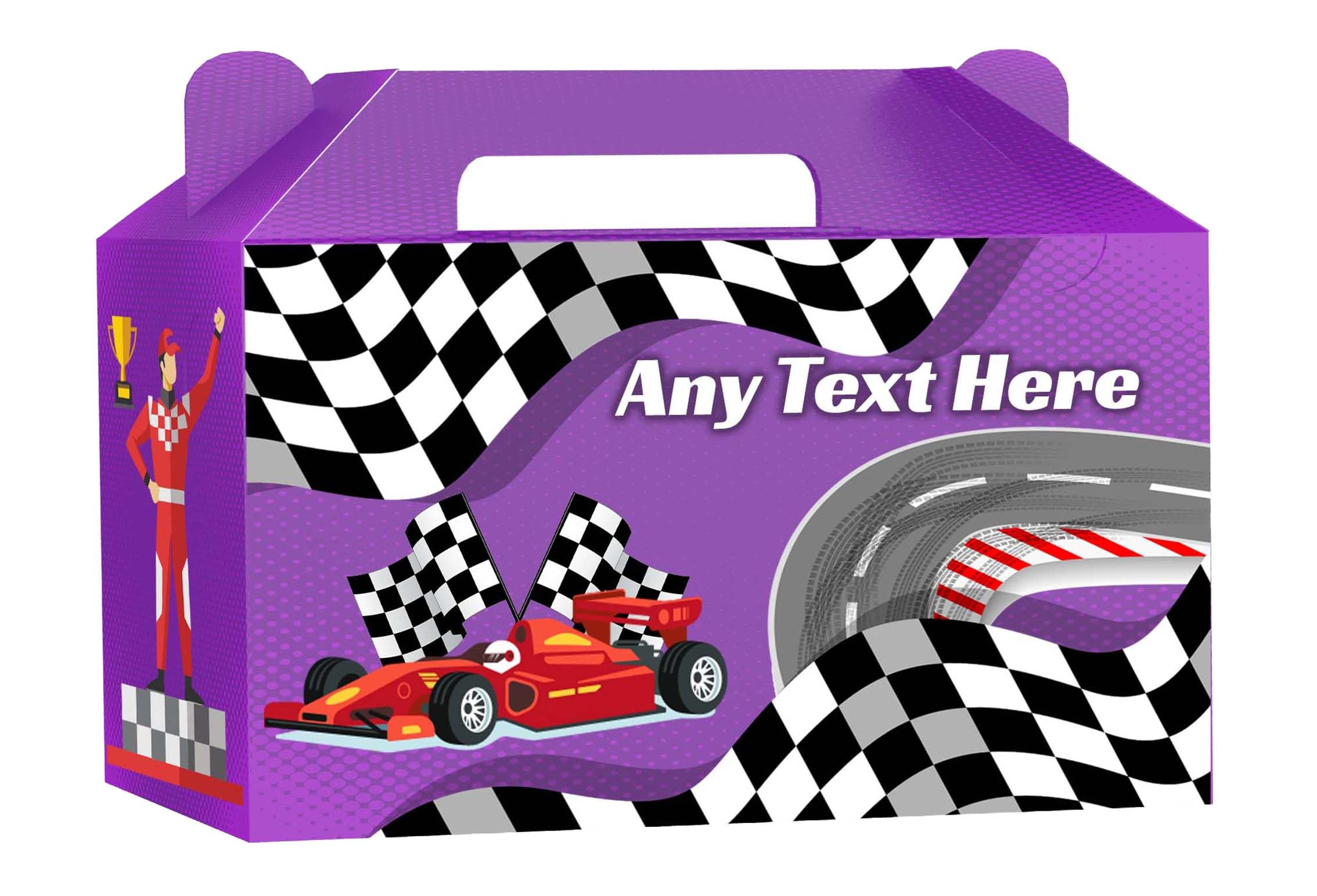 AK Giftshop Personalised Racing Race Car Party Boxes, Bags Food Lunch Treat Favors, Gift Box (Purple, 1 Box)