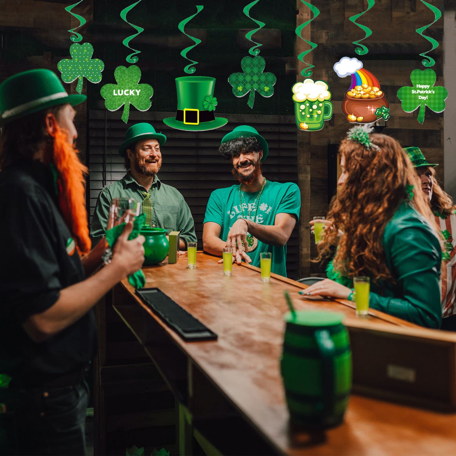84 Stück St. Patrick's Day Deko – Hängende Wirbel & Luftschlangen In Grün Mit Kleeblatt-Motiven