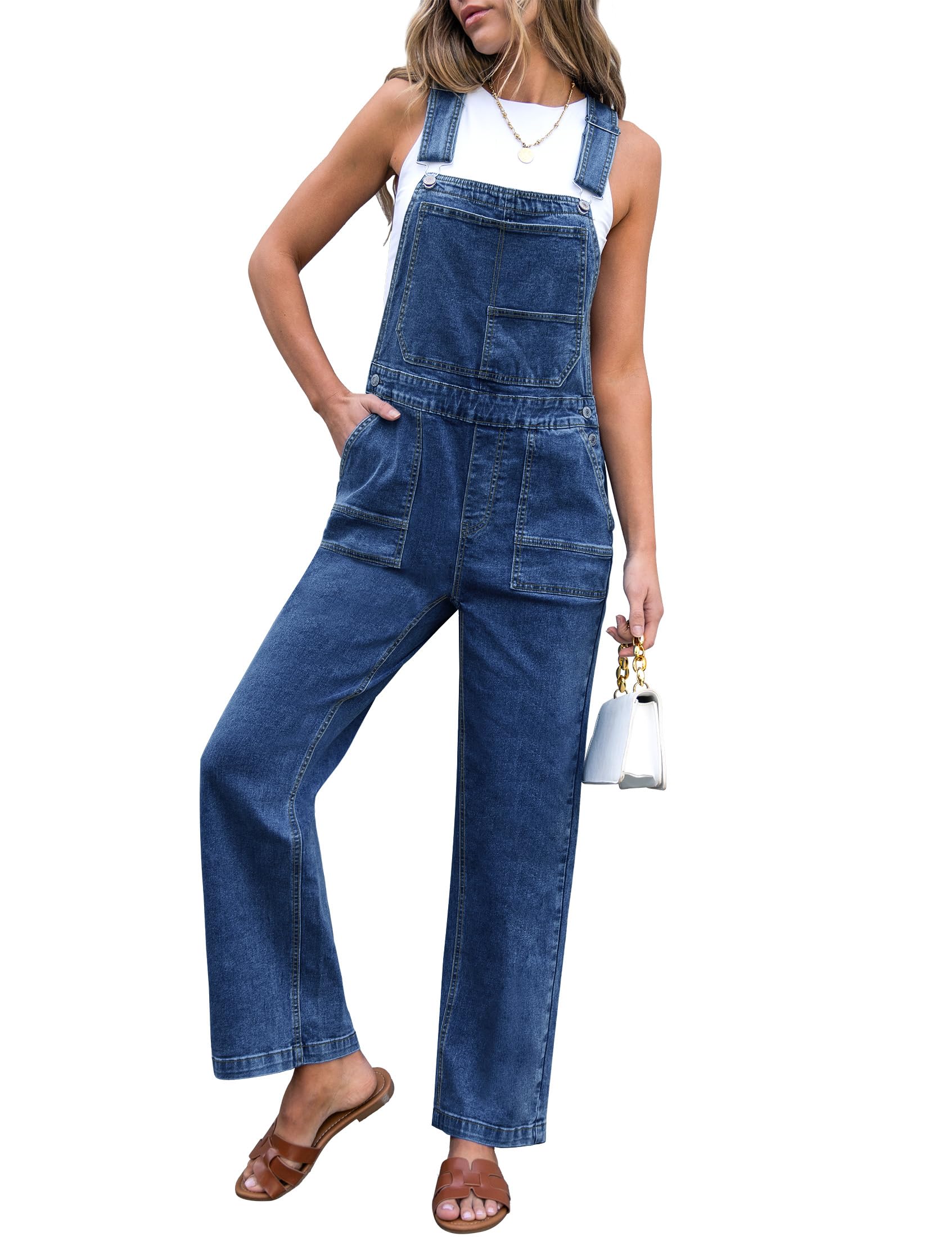 luvamiaJean Overalls for Women Straight Leg Baggy Stretchy Denim Bib Adjustable Strap Casual Overall Jumpsuit Loose Fit