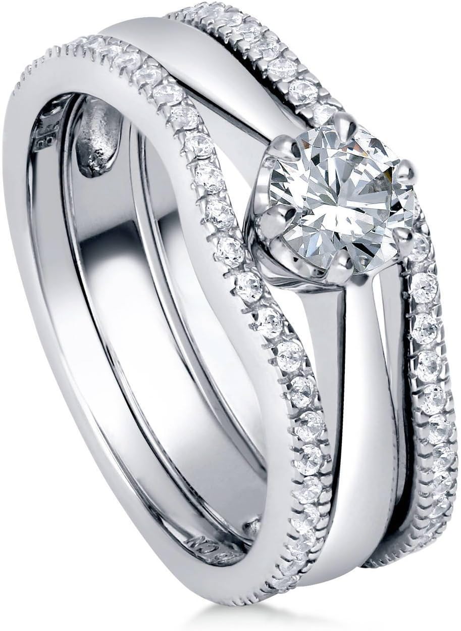 BERRICLE Sterling Silver Solitaire Wedding Engagement Rings 0.45 Carat Round Cut Cubic Zirconia CZ Wishbone Ring Set for Women, Rhodium Plated