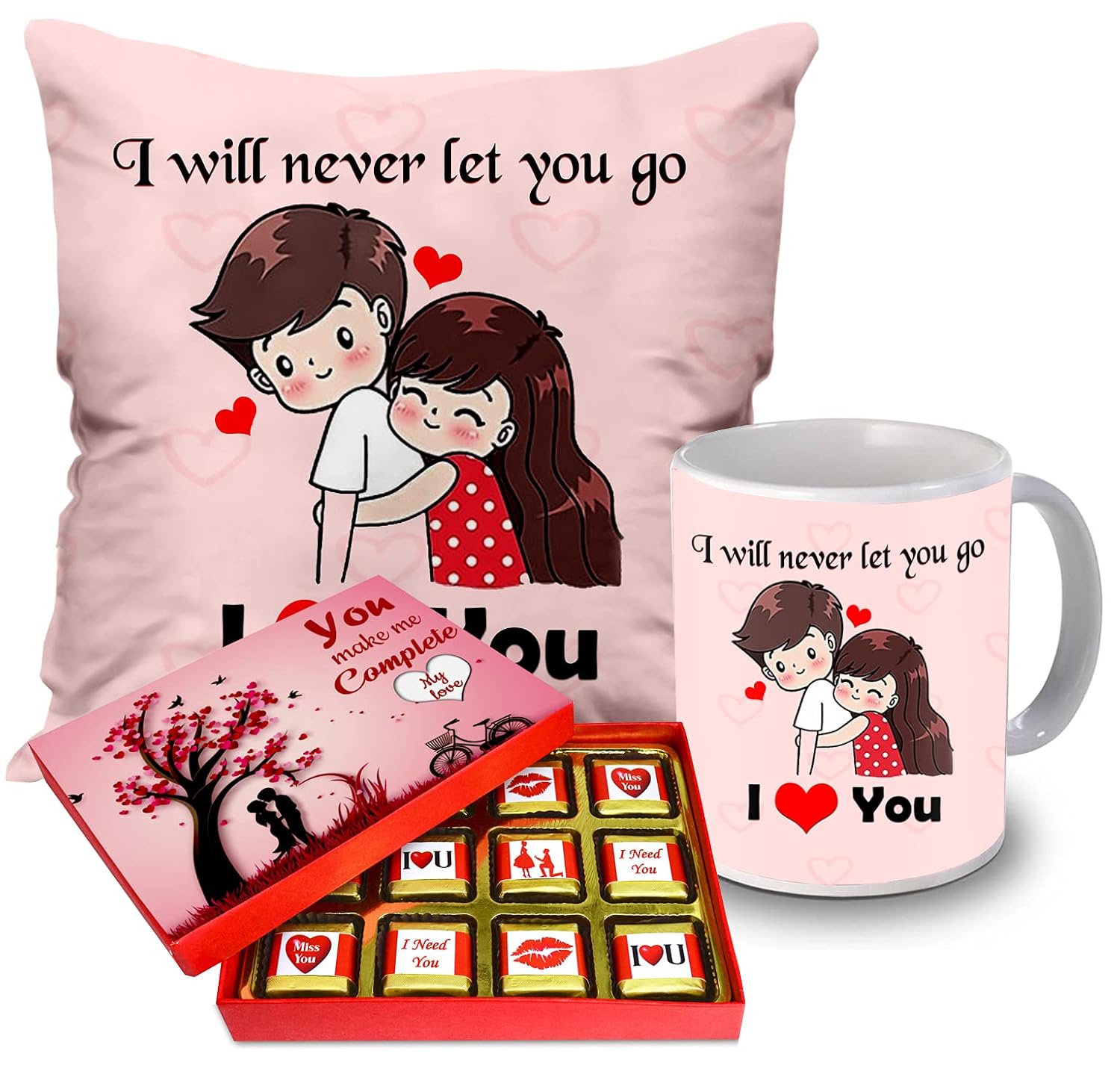 Midiron Valentine’s Day Gift Combo | Romantic Gift For Wife/Girlfriend/Husband/Boyfriend/Lover | Unique Love Gift Hamper- Handmade Chocolates, Cushion (12 * 12 inch) & Mug (325ML)