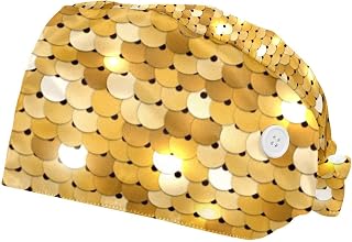 2PCS Working Hats for Men Golden Scales Texture Adjustable Women Work Caps Bouffant Hats with Sweatband, Multi, One Size