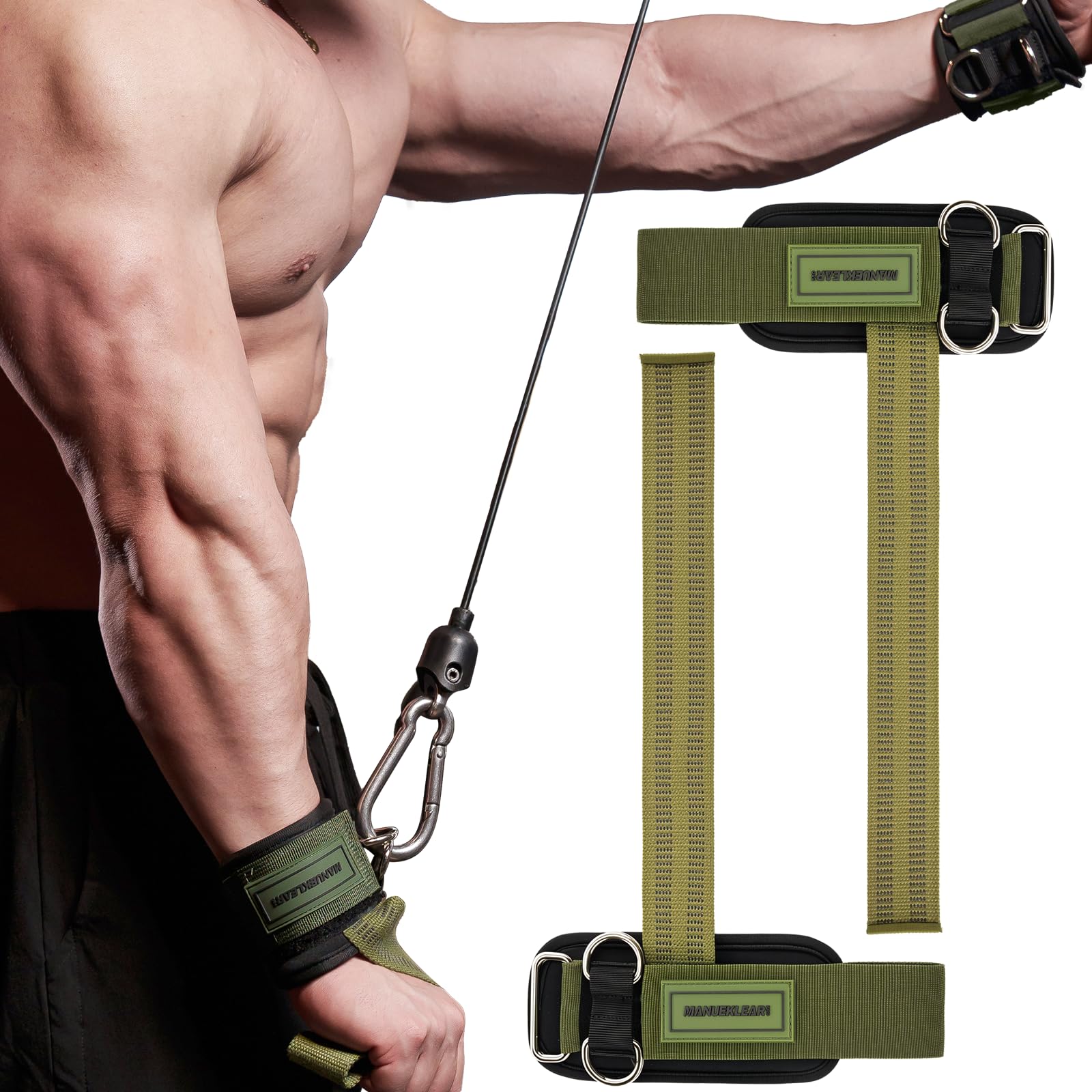 MANUEKLEAR 2 Stück Rutschfest Zughilfen Krafttraining mit D-Ringen, Verstellbarem Lifting Straps für Gewichtheben Kreuzheben