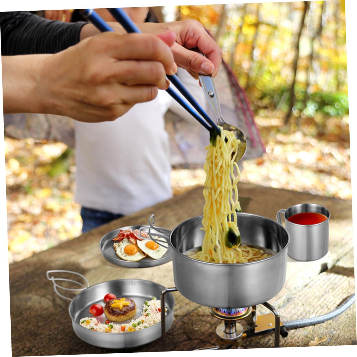 SUPVOX Utensilios De Cocina Portátil para Camping De Sartén para Picnic Utensilios De Cocina para Exteriores con Bolsa De Almacenamiento