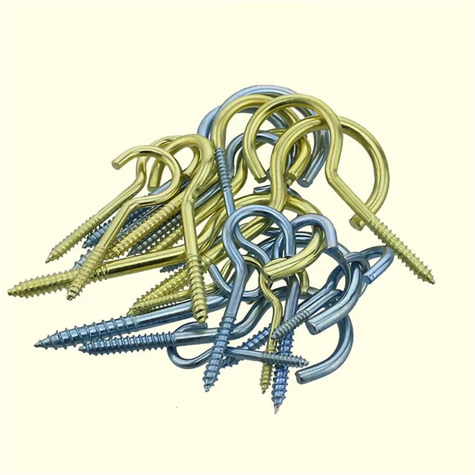 Einschraubhaken， 100 Stück selbstschneidende Schraubhaken, Messing, verzinkt, mehrfarbig, verschiedene Größen, for den Innen- und Außenbereich(Color2,16#)
