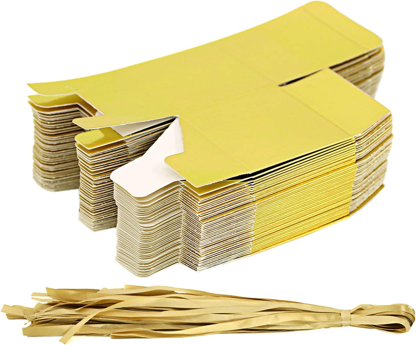 KPOSIYA 100 Pack Favor Boxes 2x2x2 inch Candy Boxes Gold Gift Boxes with Ribbons for Wedding Baby Shower Decorations Birthday Party Supplies - Image 7