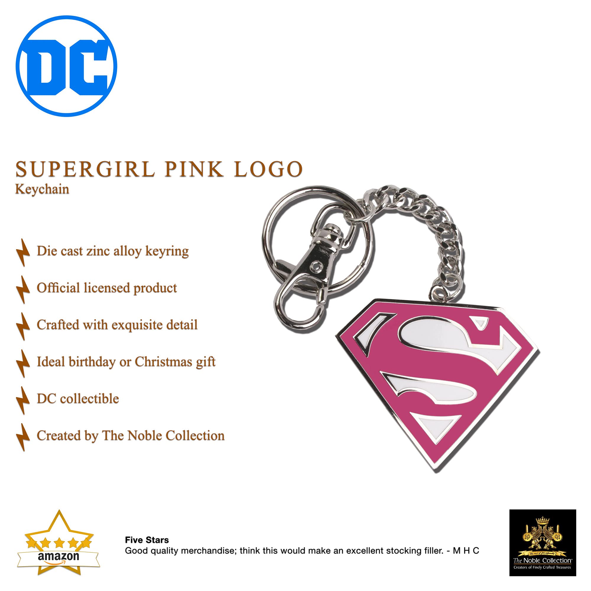 The Noble Collection Supergirl Logo Schlüsselanhänger – Pink-weiße Emaille Auf Zinklegierung (DC Comics)