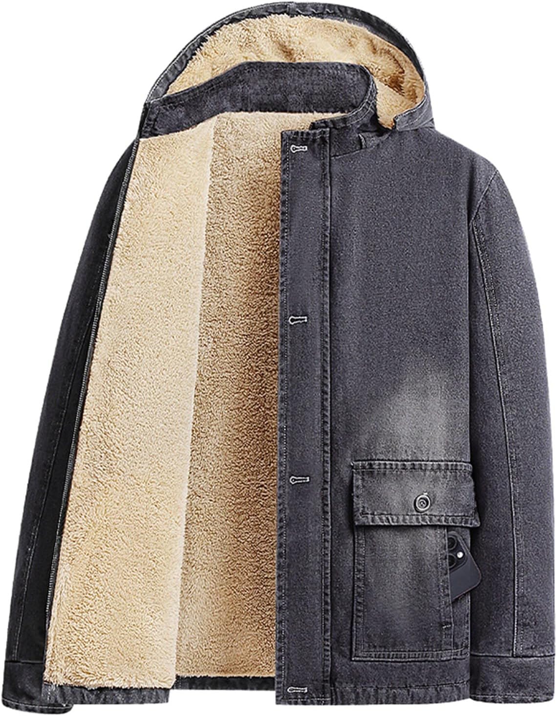 SRZYMJ Men's Winter Jacket with Fur Hood Thick Transition Coat Winter